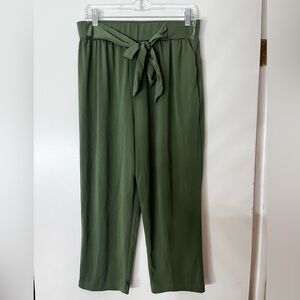 Entro Olive Army Green Tie Waist Cropped Ankle Pull On Tapered Trousers Pants